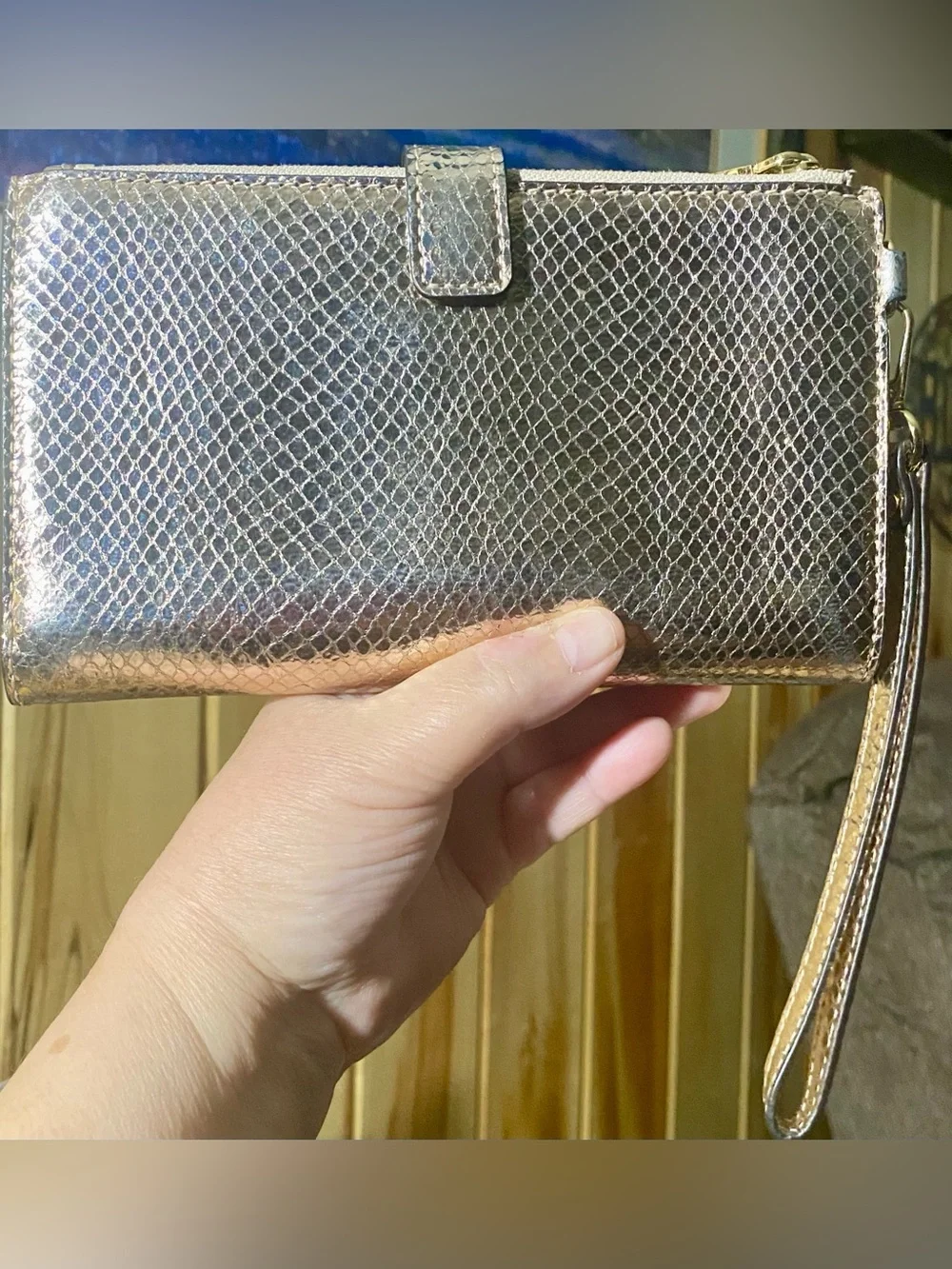 Michael Kors Jet Set metallic snakeskin wristlet textured snakeskin-embossed